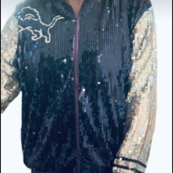 Detroit Lions Women’s One Size Blue & Silver Sequined Jacket - Picture 2 of 10
